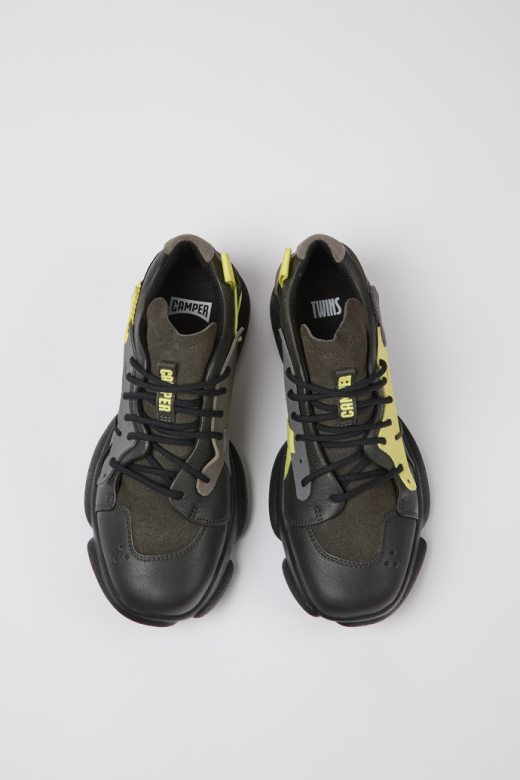 дизајн близанци сиве жуте и црне кожне патике за жене кампер