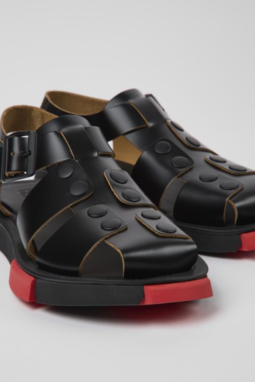 комплет црне кожне сандале за жене кампер нови доласци