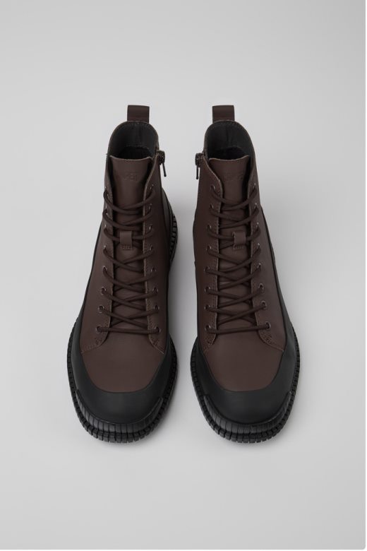 дизајн пик браон и црне кожне чизме на пертлање за мушкарце кампер