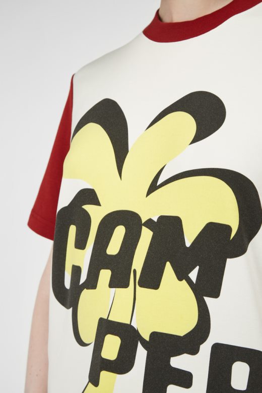 мајица са дизајнерском кампа бела бордо и жута унисекс мајица са штампам