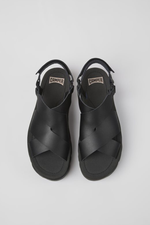 Ексклузивне кампер оруга уп црне кожне сандале за жене